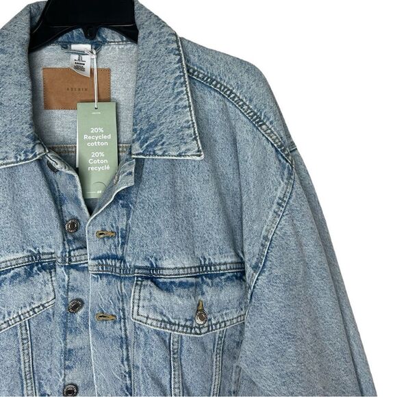H&M Blue Long Sleeve Oversized Slouchy Boxy Denim Jacket Size Large - Picture 6 of 11